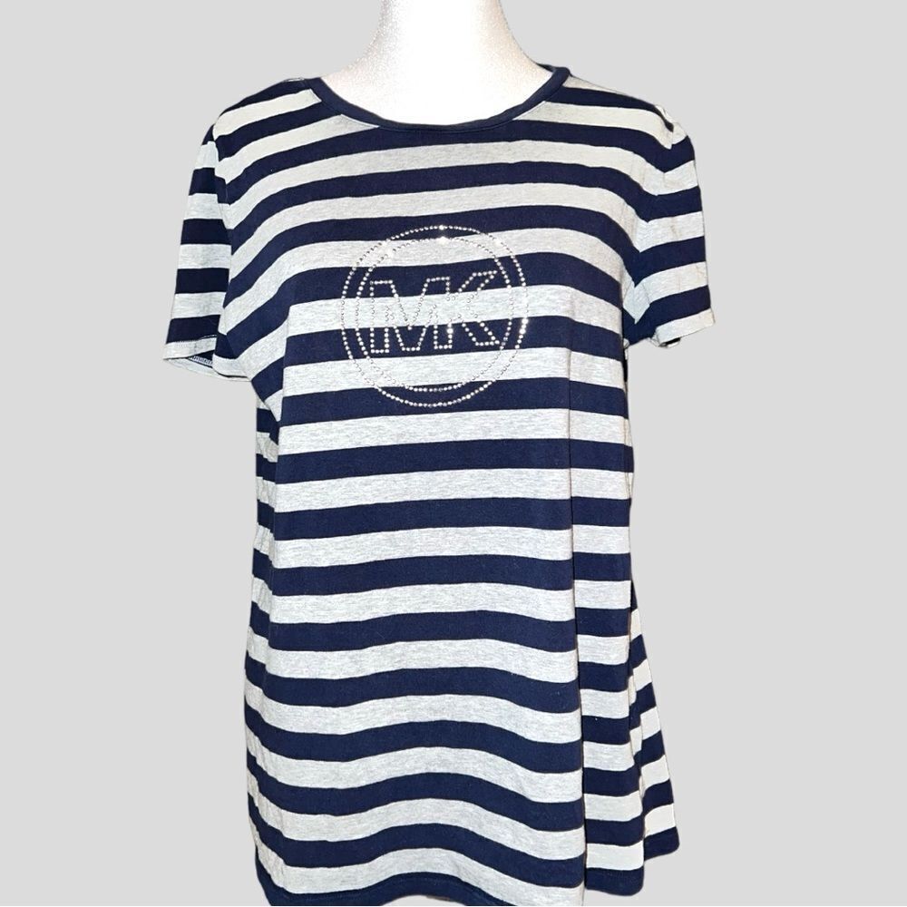 Michael Michael Kors cute dark navy blue and gray striped top.